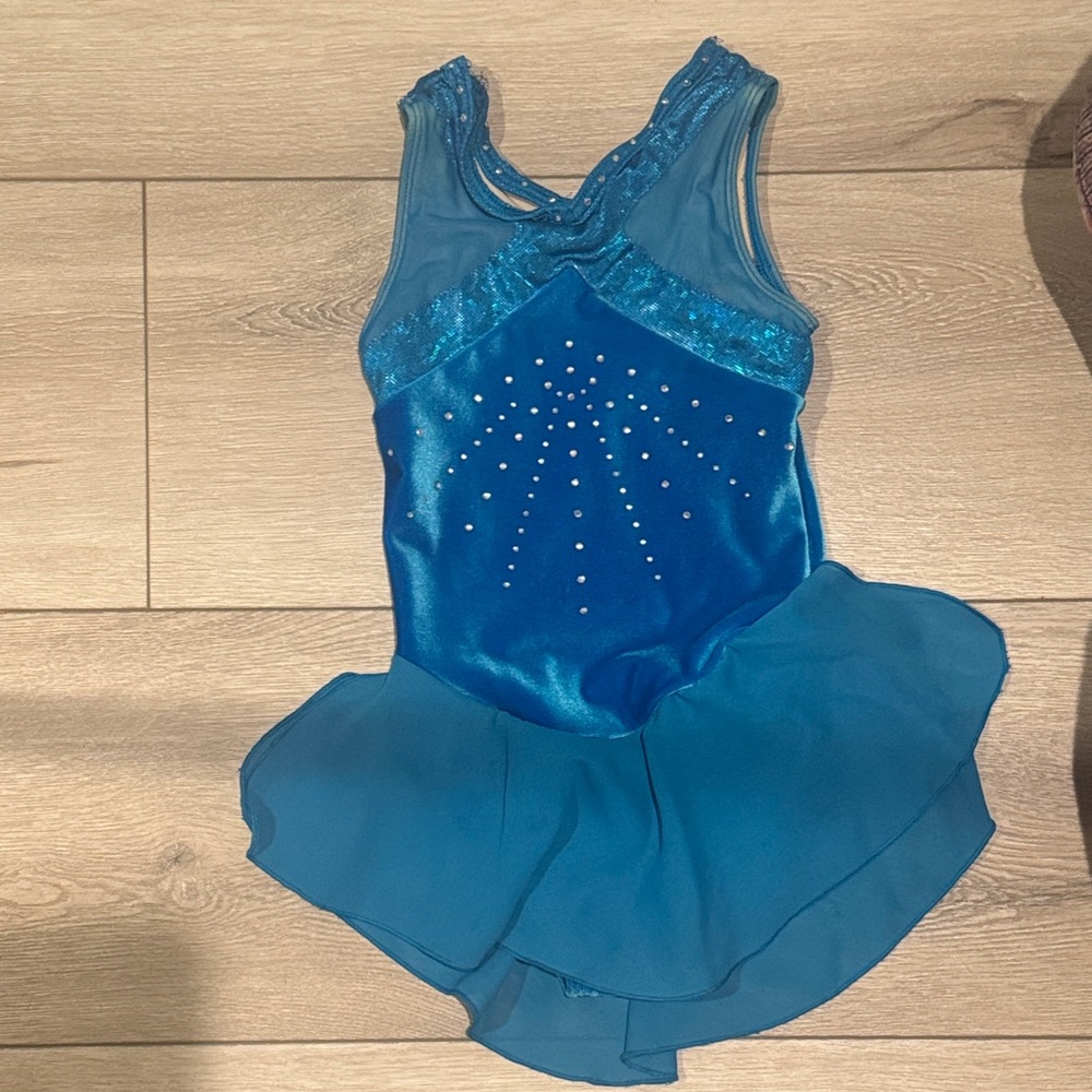 Shimmering Teal Kids Figure Skating Costume